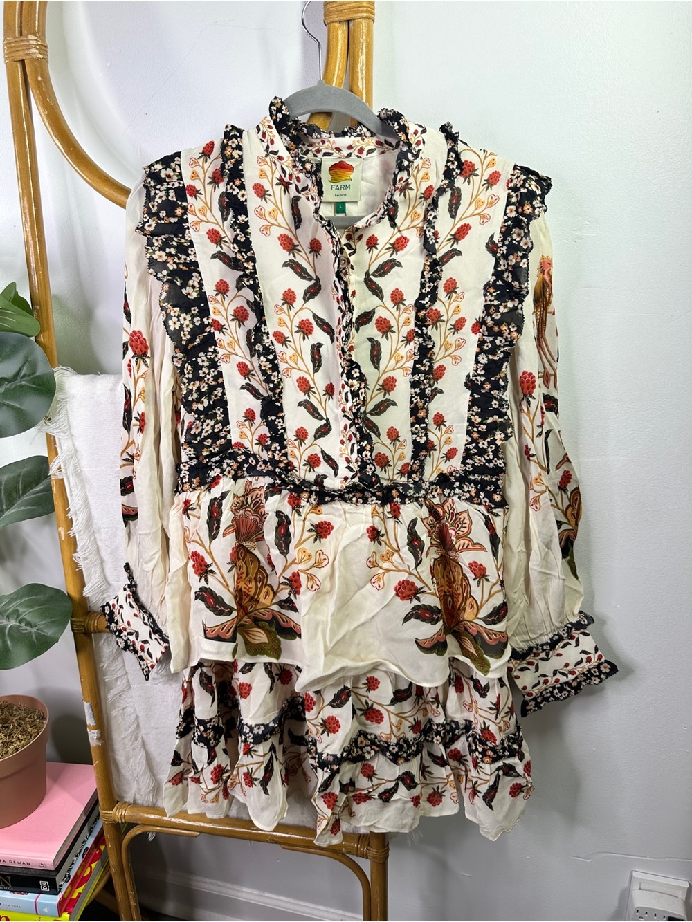 NWT Farm Rio Cream Berry Garden Mini Dress sz L - Picture 3 of 8